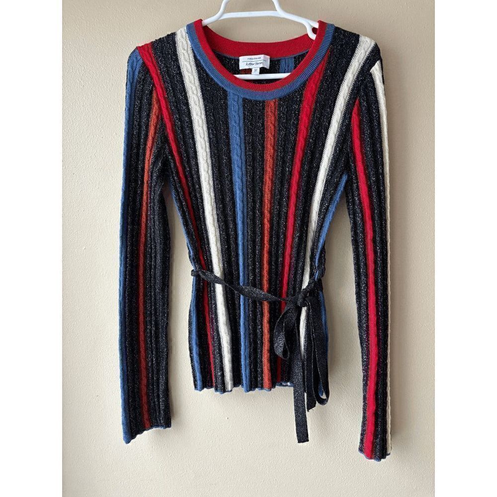 & Other Stories Wool Blend Belted Glitter Striped Sweater Women's Size Small